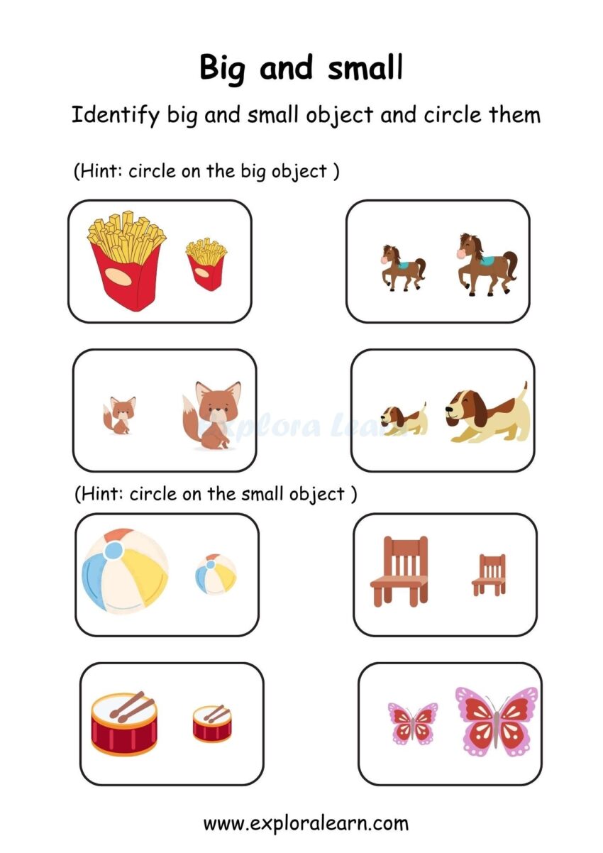 Big And Small Comparison Worksheets For Preschool And Kindergarten