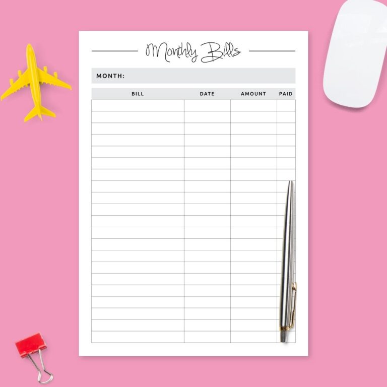 Bill Tracker Templates Download Printable PDF
