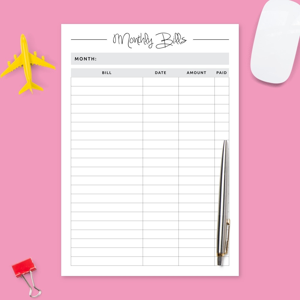 Bill Tracker Templates Download Printable PDF