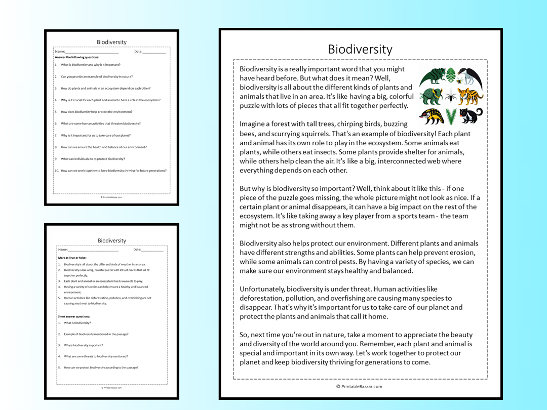 Biodiversity Reading Comprehension Passage Printable Worksheet Teaching Resources Biodiversity Reading Comprehension Passage Printable Worksheet Teaching Resources