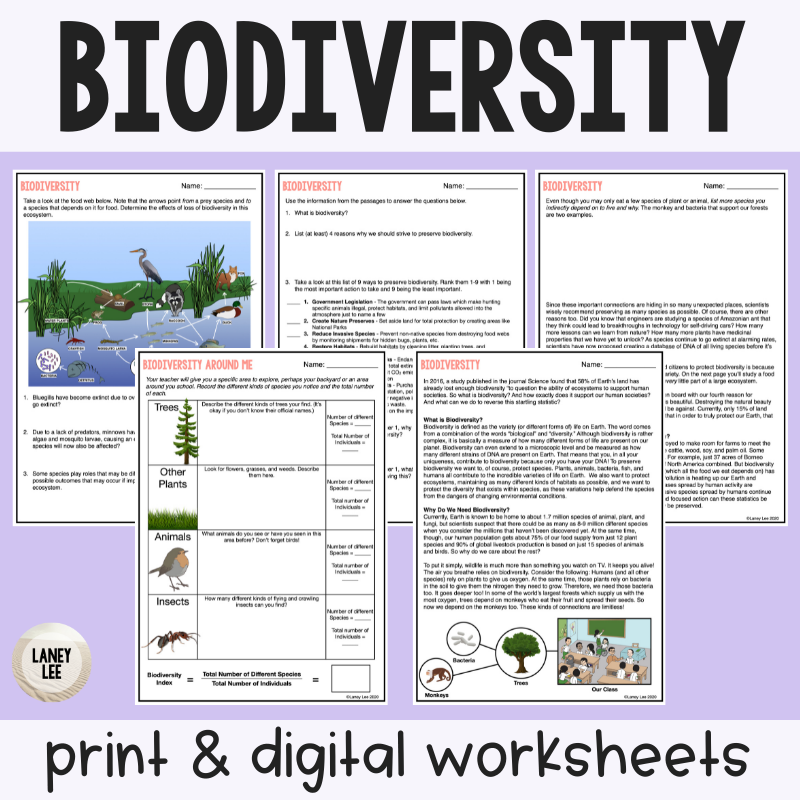 Biodiversity Reading Comprehension Worksheets Laney Lee Biodiversity Reading Comprehension Worksheets Laney Lee