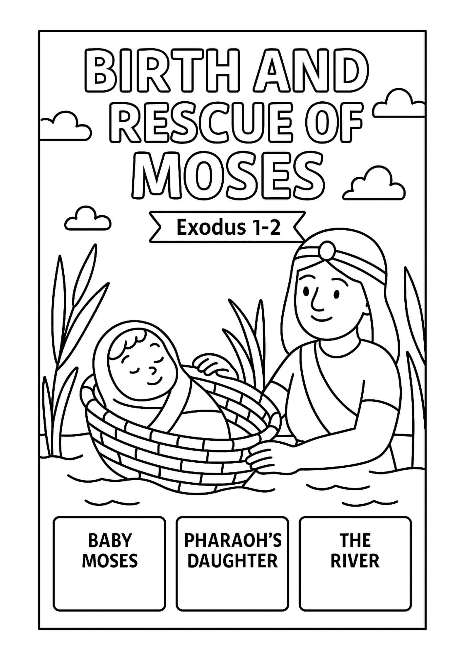Birth And Rescue Of Moses Coloring Page Free Exodus 1 2 Printable For Kids Free Bible Worksheets
