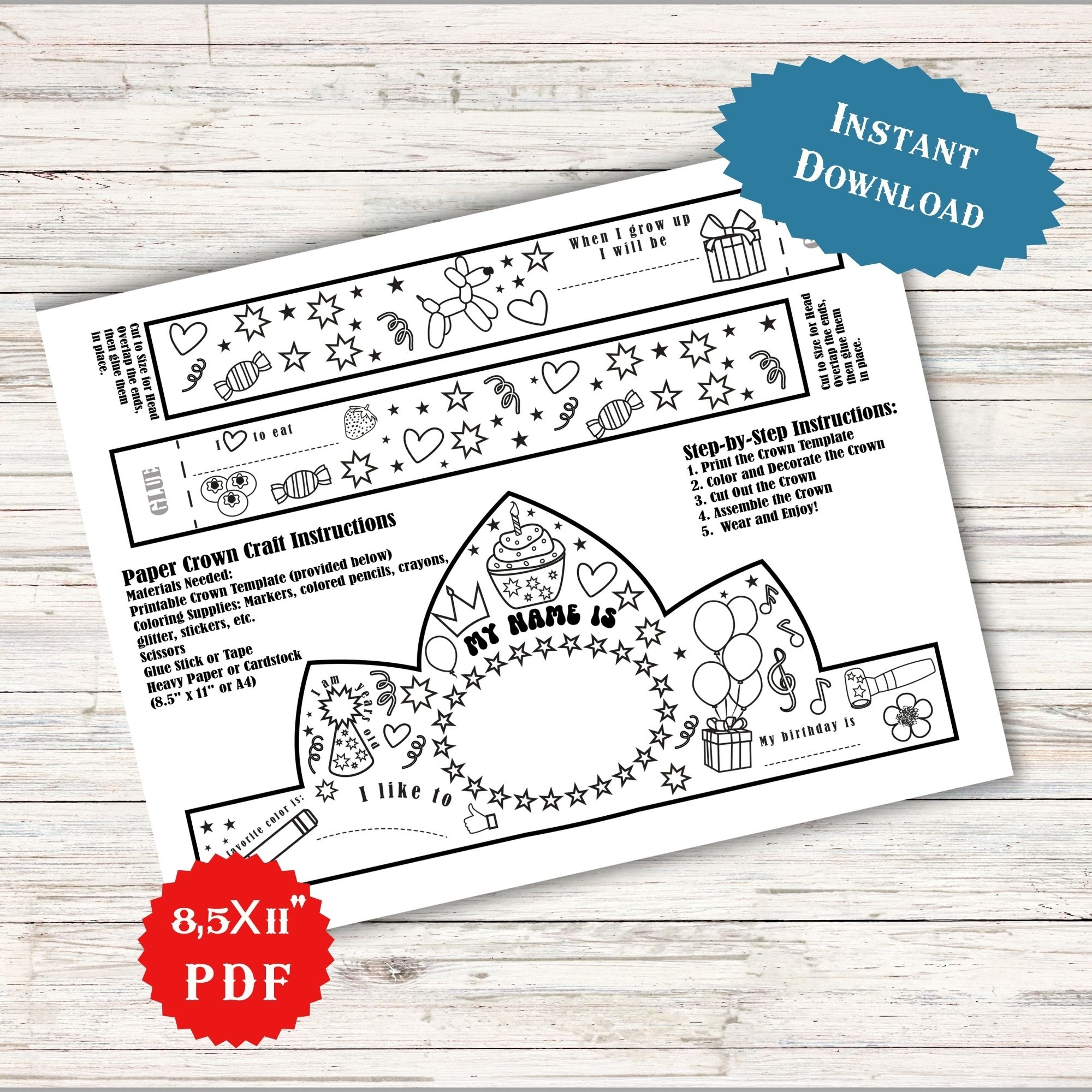 Birthday Paper Crown Coloring Craft Printable Crown Princess Preschool Crafts Party Costume Birthday Paper Crown Coloring Craft Printable Crown Princess Preschool Crafts Party Costume