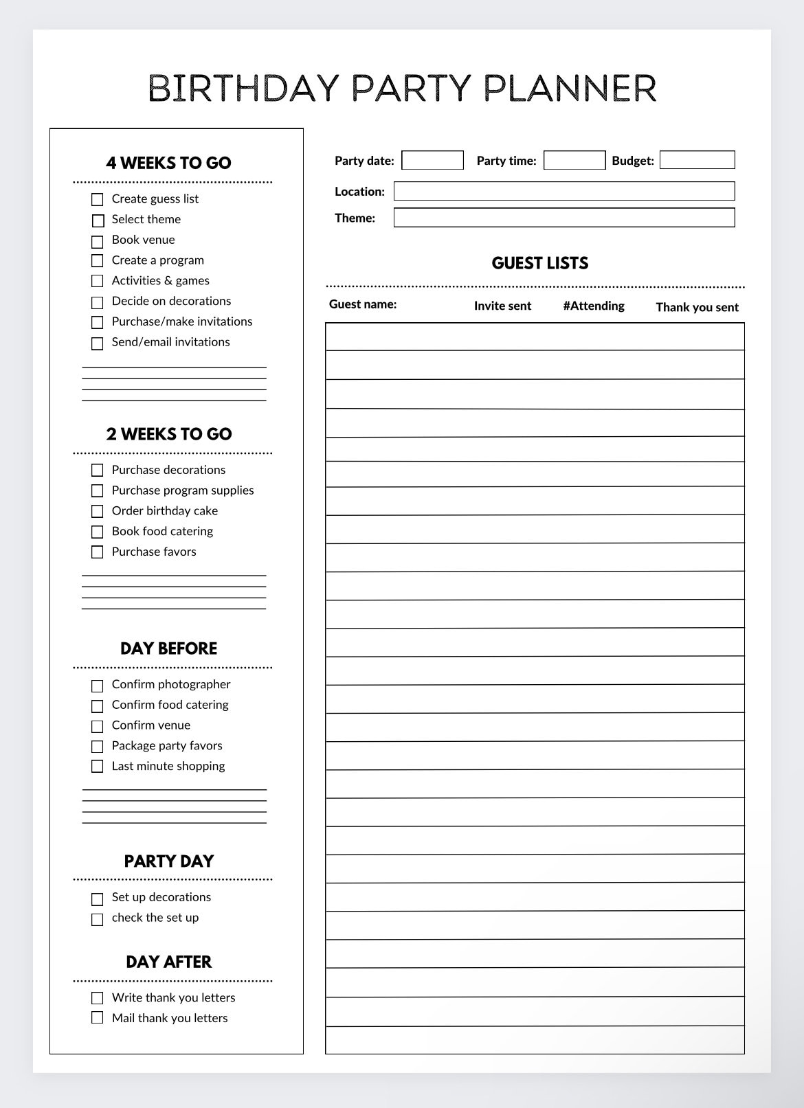 Free Printable Party Planning Worksheet