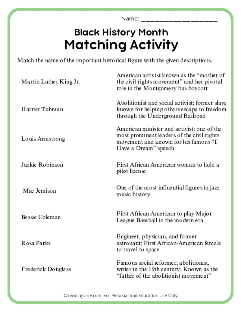 Free Black History Printable Worksheets Free Black History Printable Worksheets