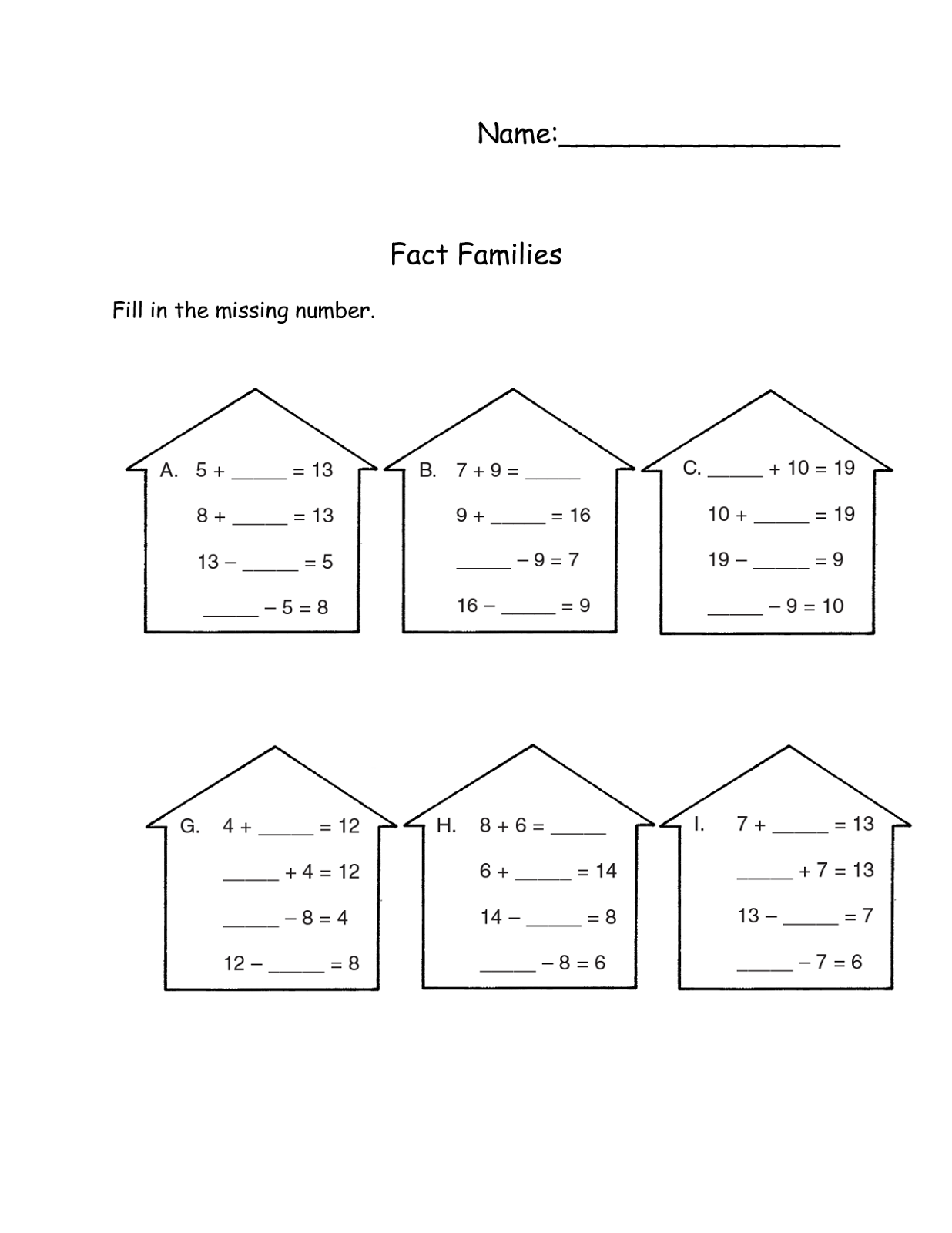 Free Printable Number Family Worksheets Free Printable Number Family Worksheets