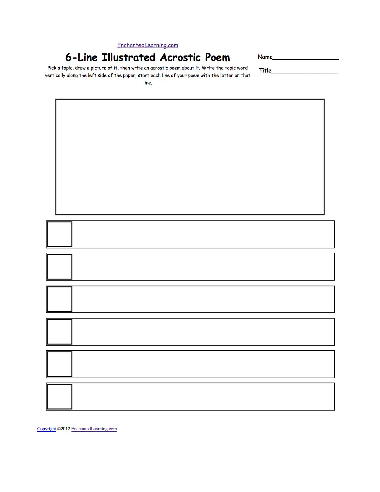 Blank Illustrated Acrostic Poem Worksheets Worksheet Printout EnchantedLearning