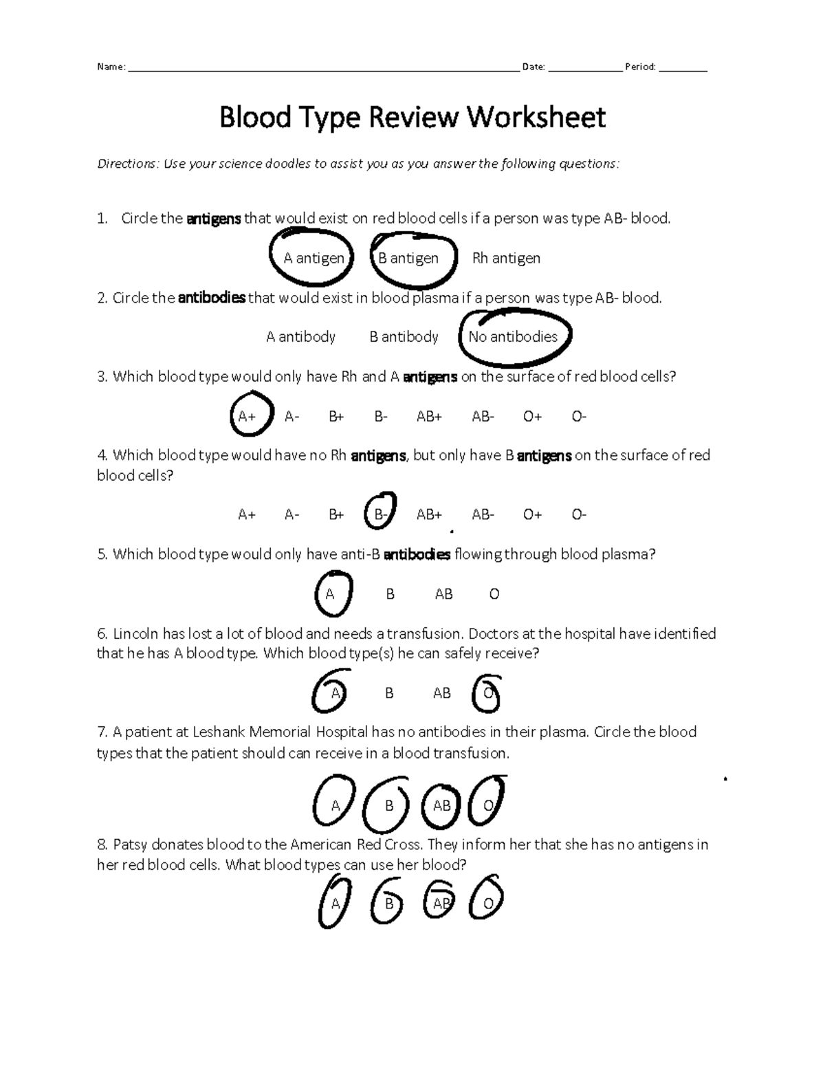 Blood Type Review Worksheet Jeferson Chavez Quijada Studocu