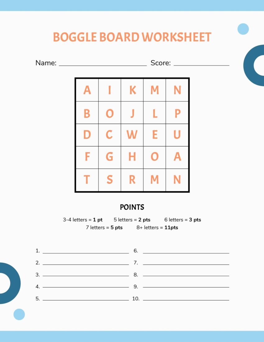 Boggle Board Worksheet Template In Word Pages PDF Google Docs Download Template