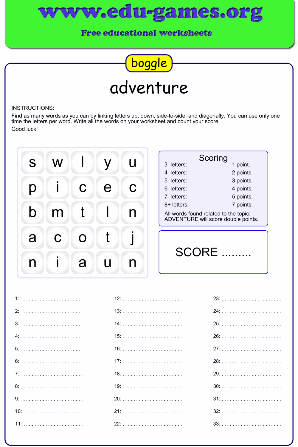 Boggle Maker The Printable Worksheets Creator Worksheets Library Boggle Maker The Printable Worksheets Creator Worksheets Library