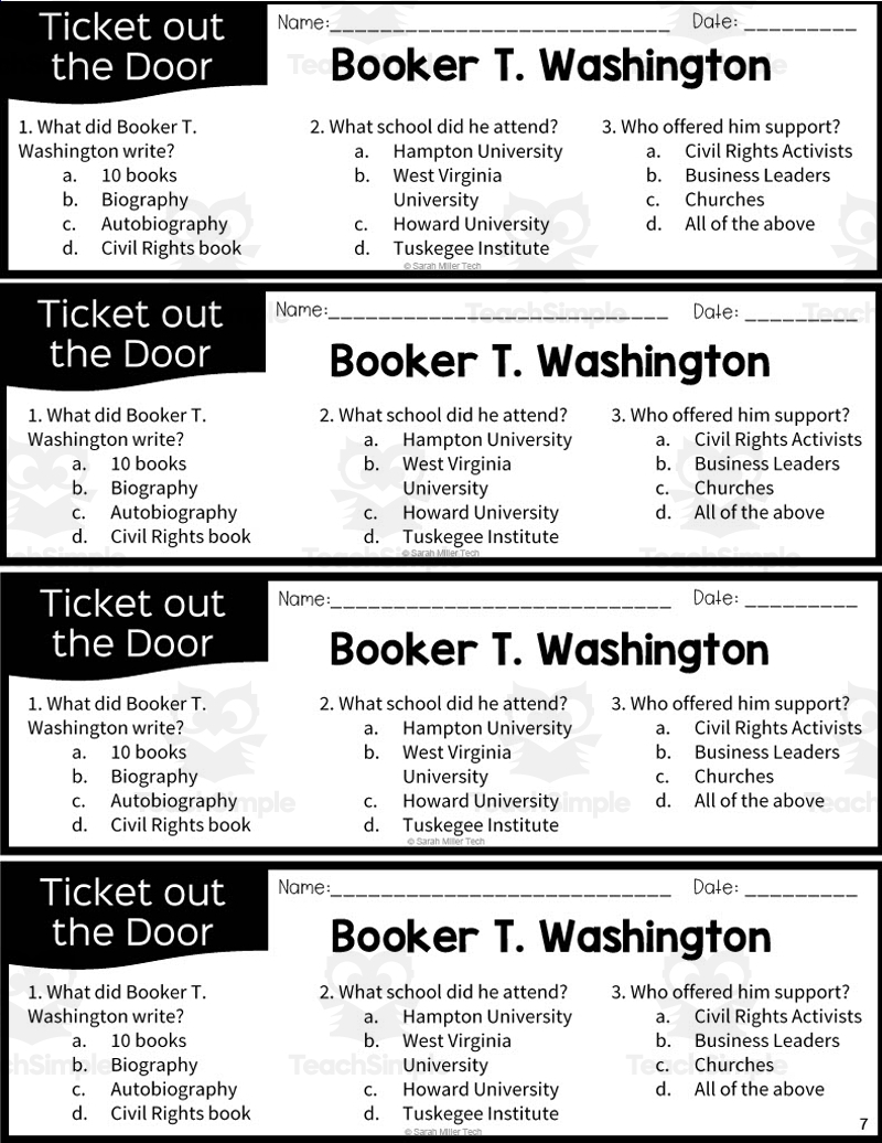 Booker T Washington Printable Worksheet Booker T Washington Printable Worksheet