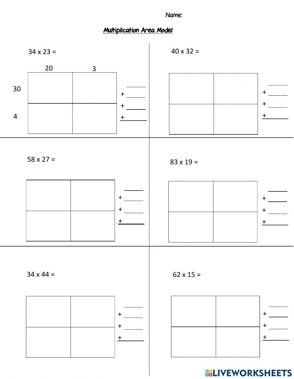 Box Method Multiplication Worksheets PDF Partial Product Worksheets Library