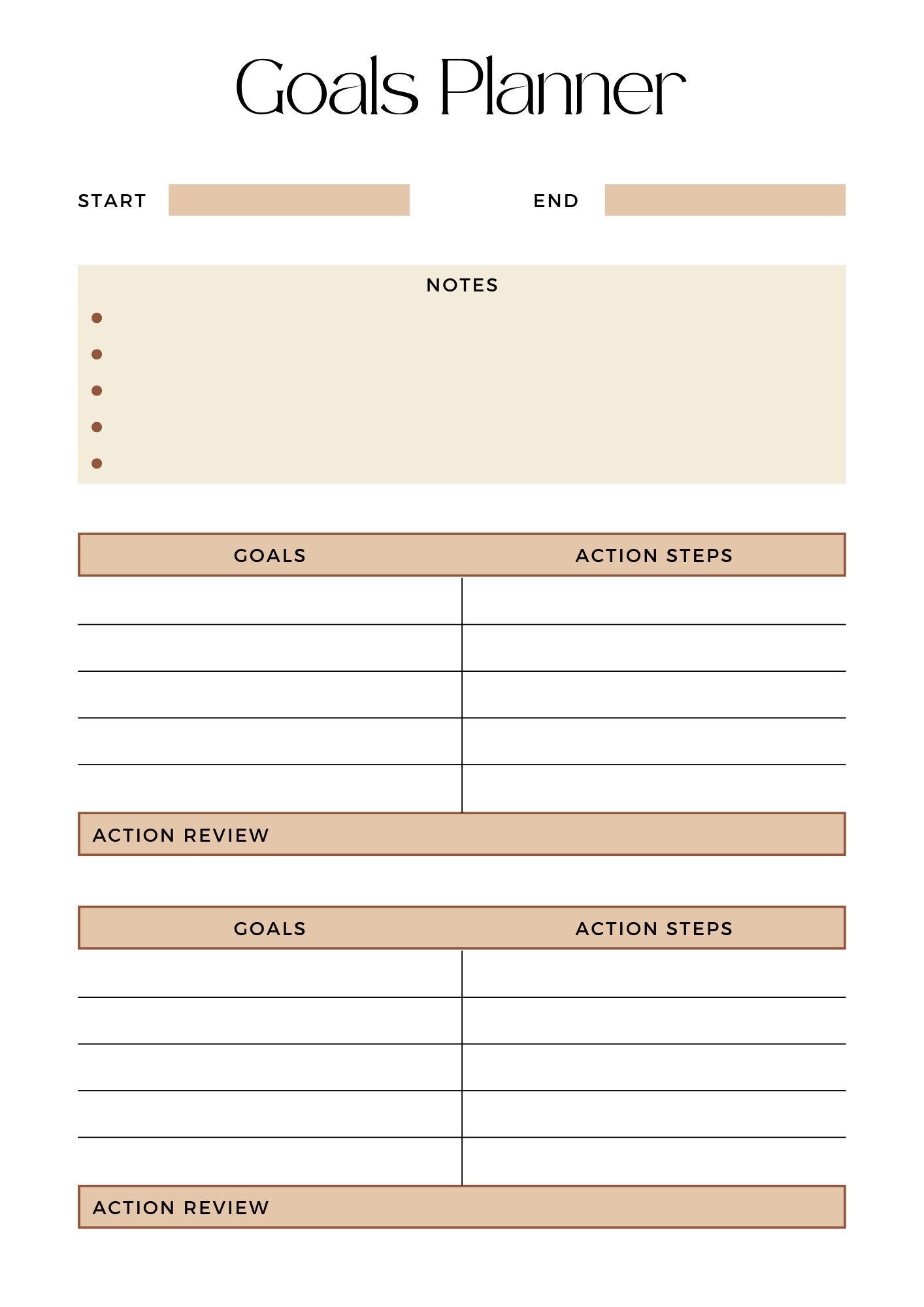 Brown Elegant Goals Planner Goal Setting Printable Worksheet Goals Template Planning Workbook Personal Tracker Tools Download Sheet Etsy