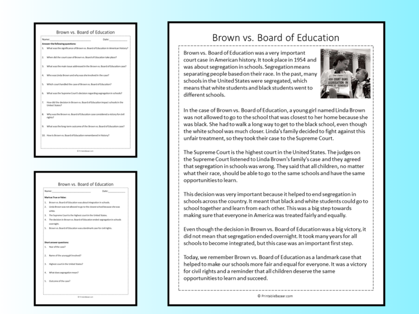 Brown Vs Board Of Education Reading Comprehension Passage