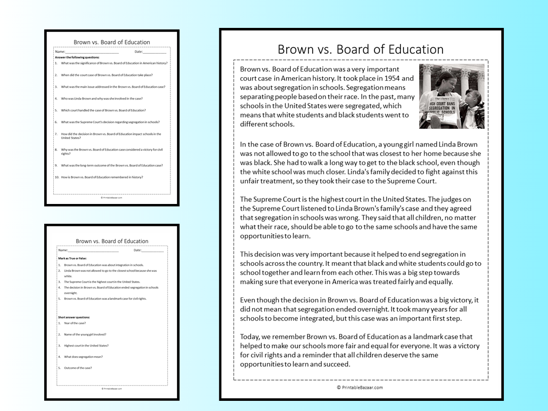 Brown Vs Board Of Education Reading Comprehension Passage Brown Vs Board Of Education Reading Comprehension Passage