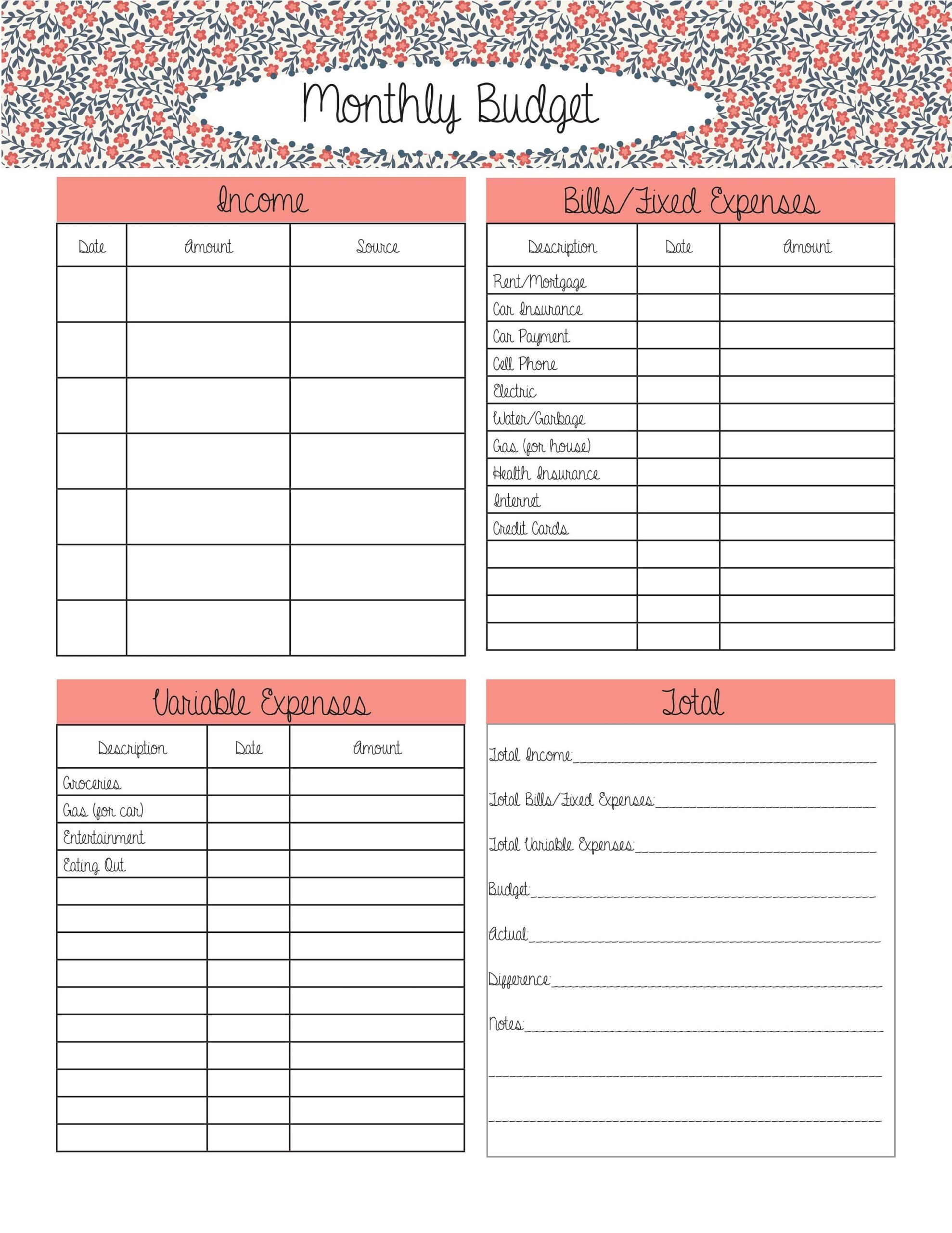 Budget Printable Printable Monthly Budget Monthly Budget Budget Printable Printable Monthly Budget Monthly Budget