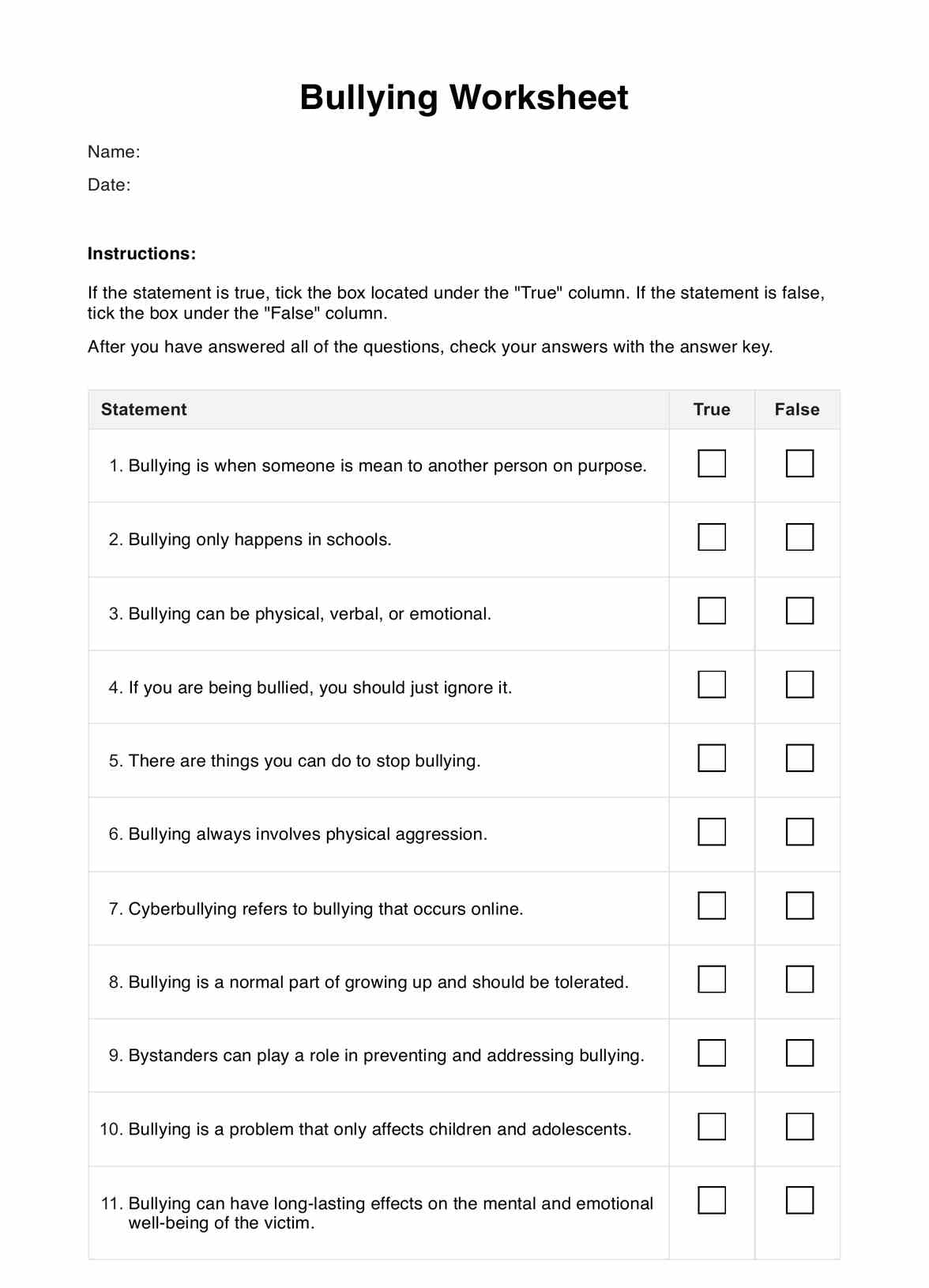 Bullying Worksheet Bullying Worksheet