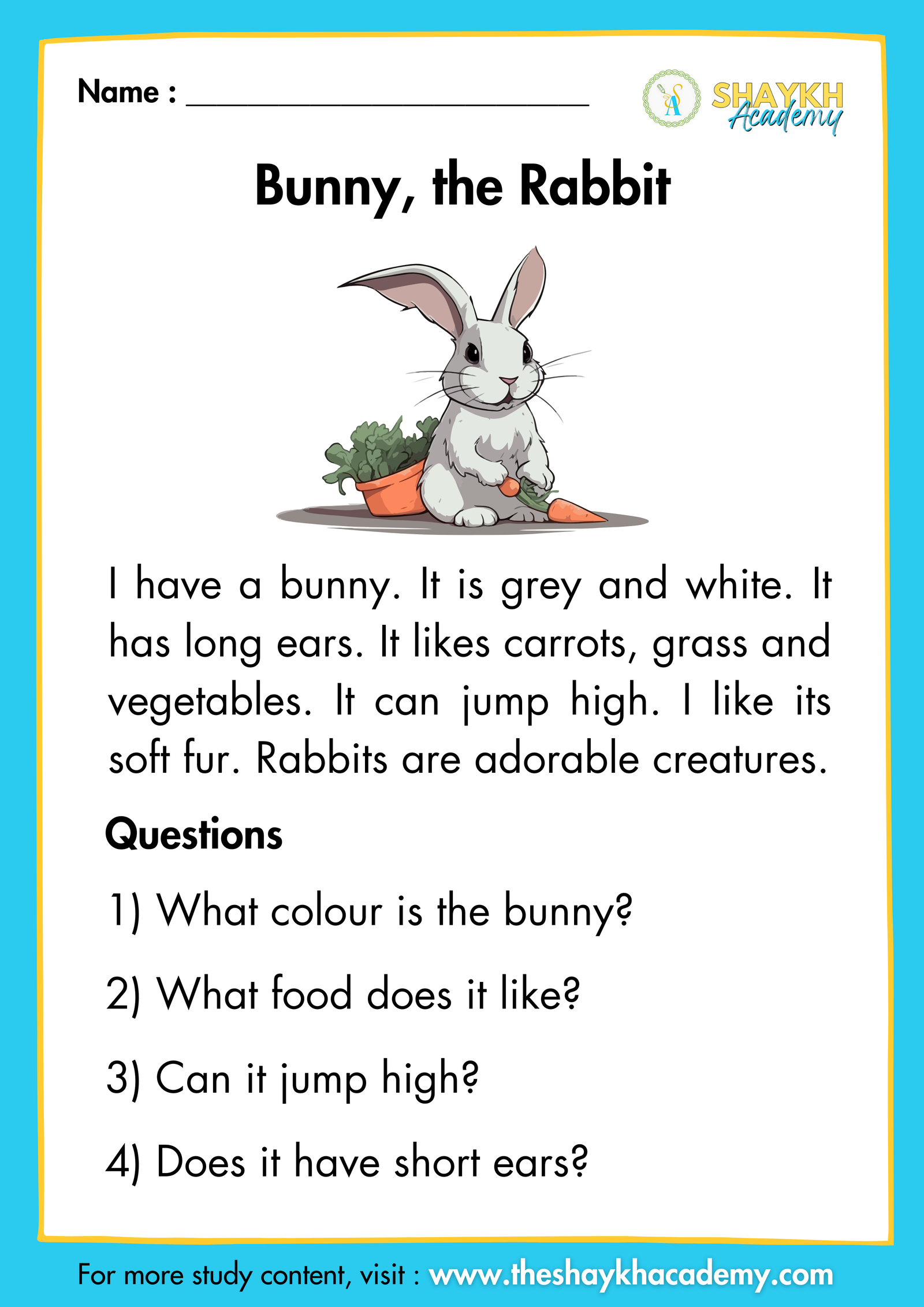 Bunny The Rabbit Comprehension Passages Comprehension Passages Bunny The Rabbit Comprehension Passages Comprehension Passages