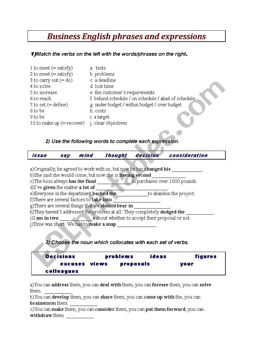 Business English Phrases And Expressions ESL Worksheet By Bohda Business English Phrases And Expressions ESL Worksheet By Bohda