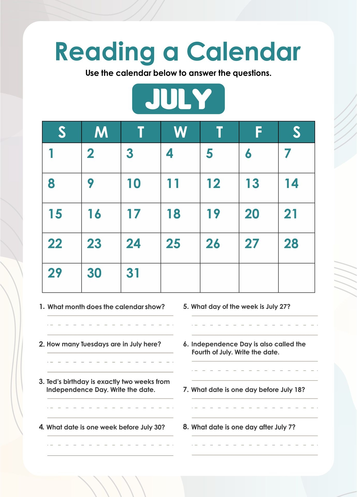 Calendar Worksheets 10 Free PDF Printables Printablee