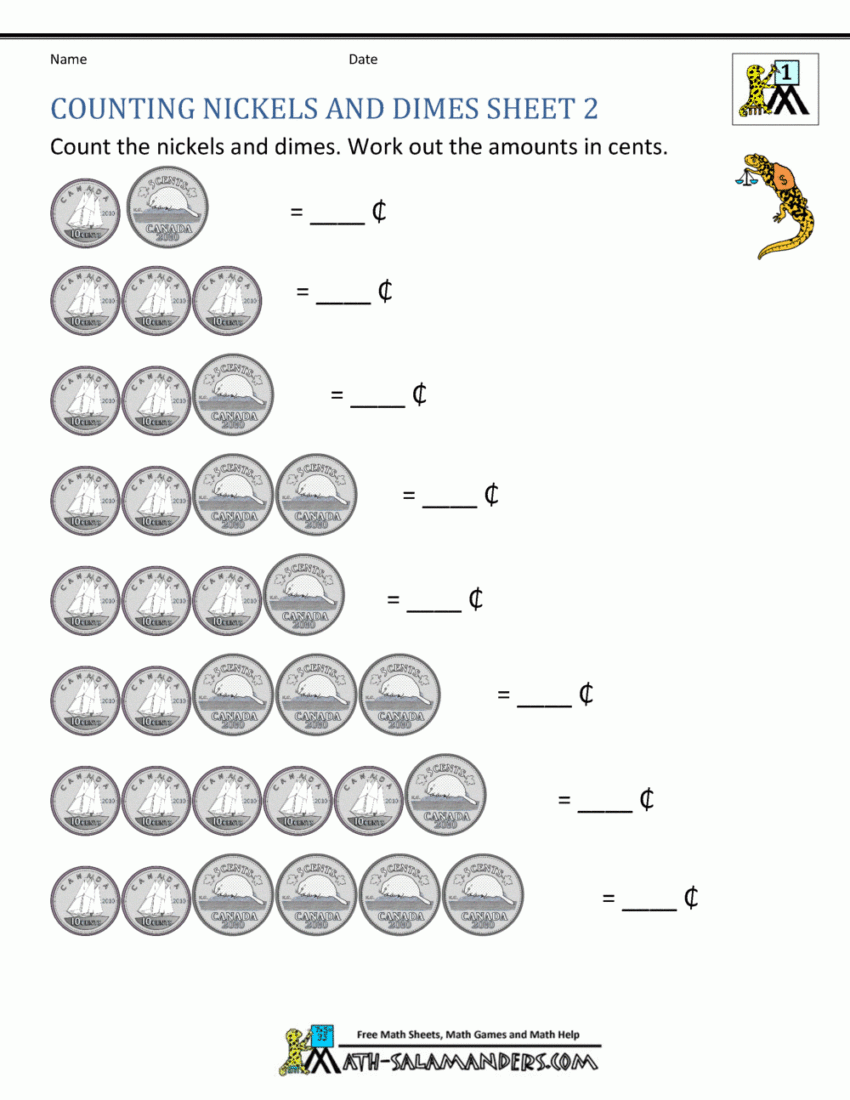 Canadian Money Worksheets