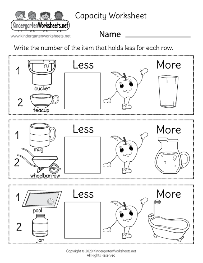 Capacity Worksheet Free Printable Digital PDF