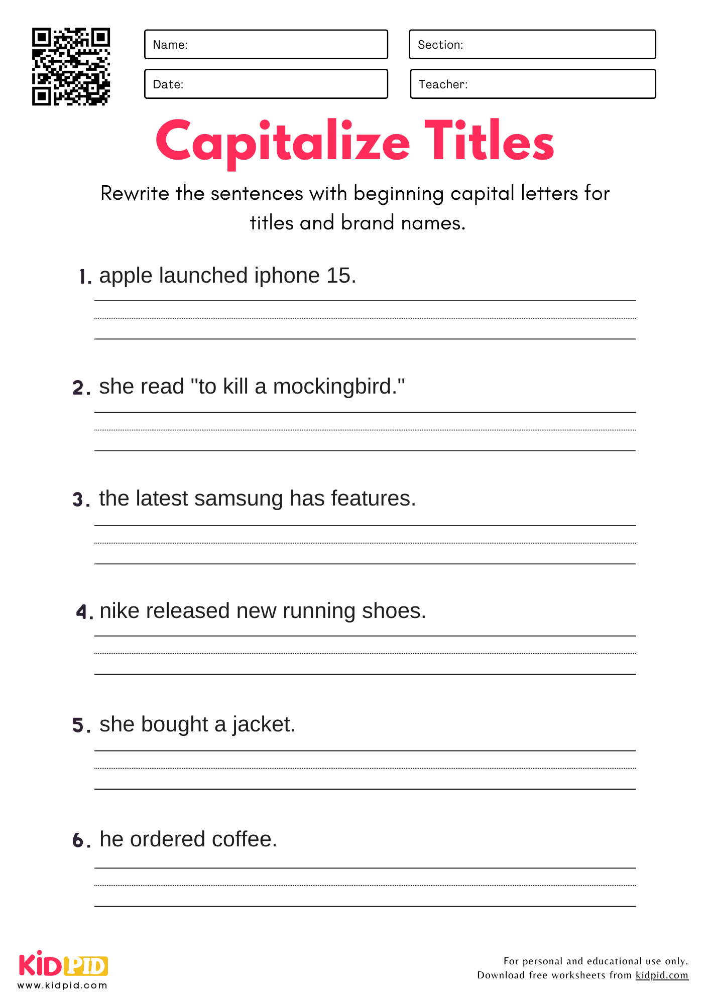 Capitalization Worksheet For Grade 2 Kidpid Capitalization Worksheet For Grade 2 Kidpid