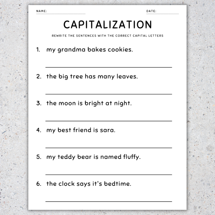 Capitalization Worksheets Fix The Sentences Grammar Practice 1st Grade Worksheets Library