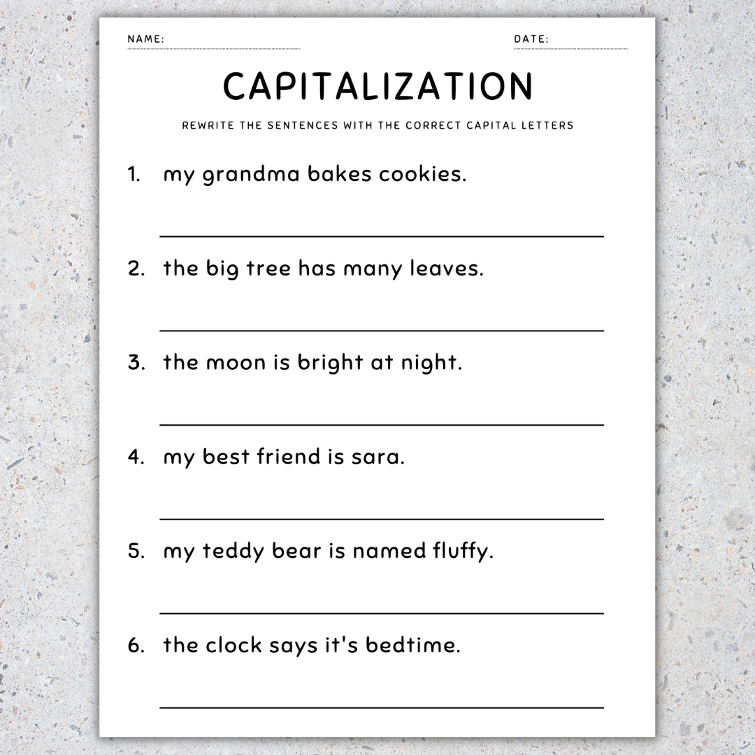 Capitalization Worksheets Fix The Sentences Grammar Practice 1st Grade Worksheets Library