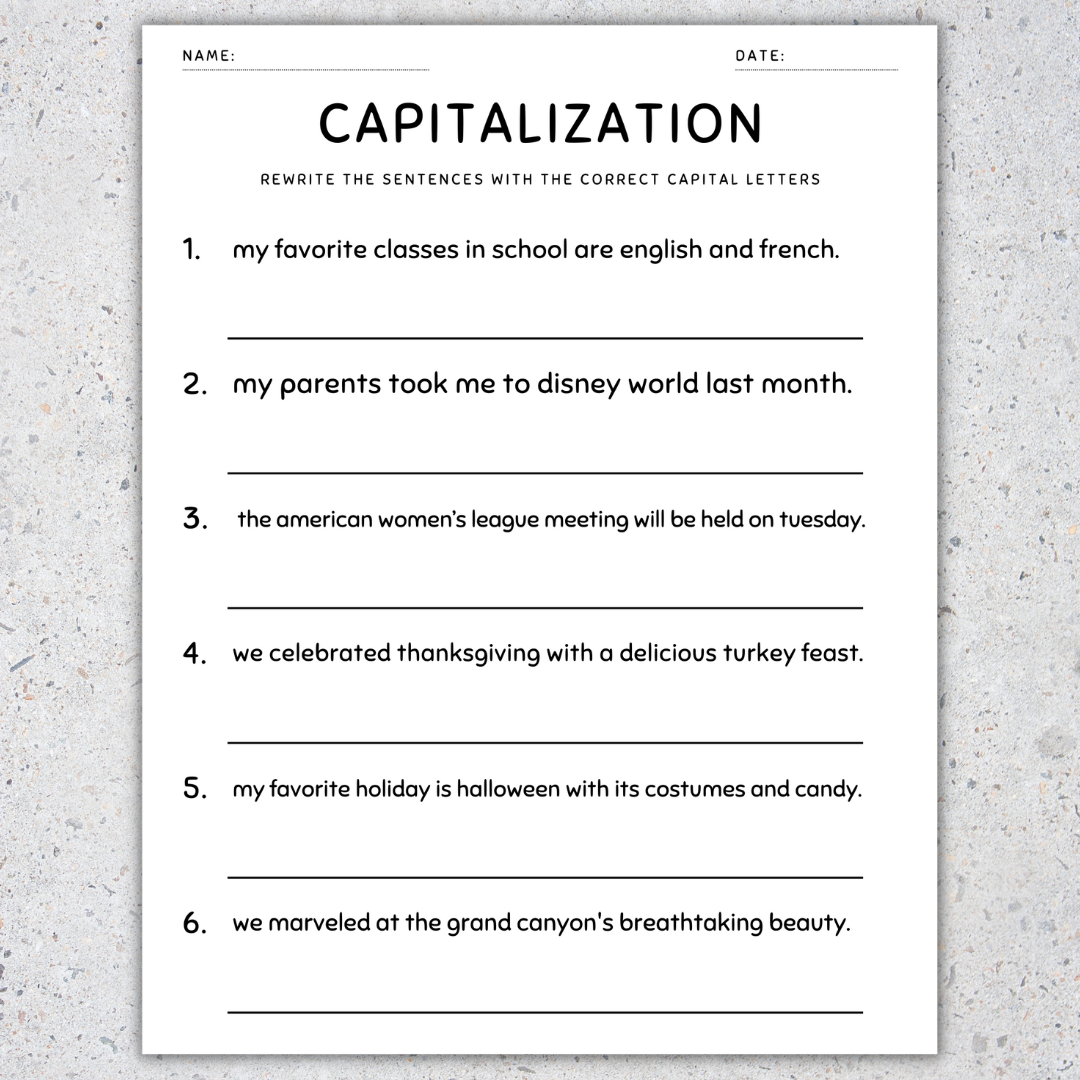Capitalization Worksheets Fix The Sentences Grammar Practice 5th Grade Capitalization Worksheets Fix The Sentences Grammar Practice 5th Grade