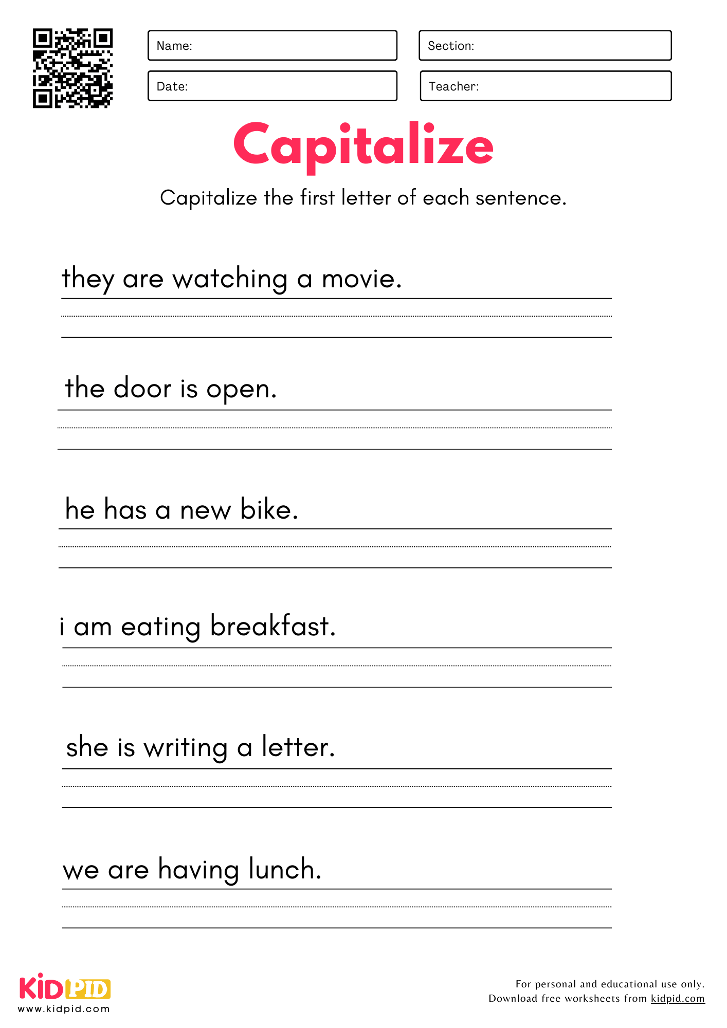 Capitalization Worksheets For Grade 1 Kidpid Capitalization Worksheets For Grade 1 Kidpid