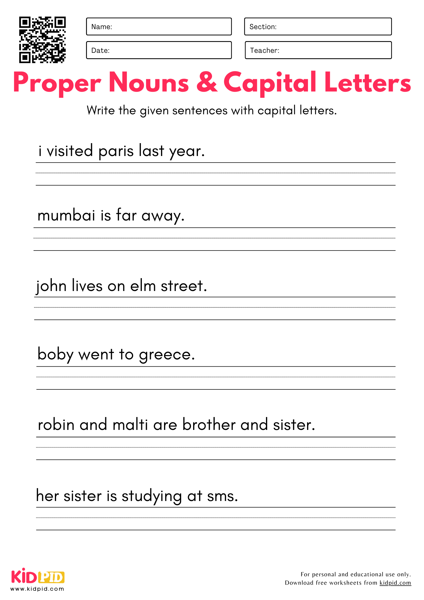 Capitalization Worksheets For Grade 1 Kidpid Capitalization Worksheets For Grade 1 Kidpid
