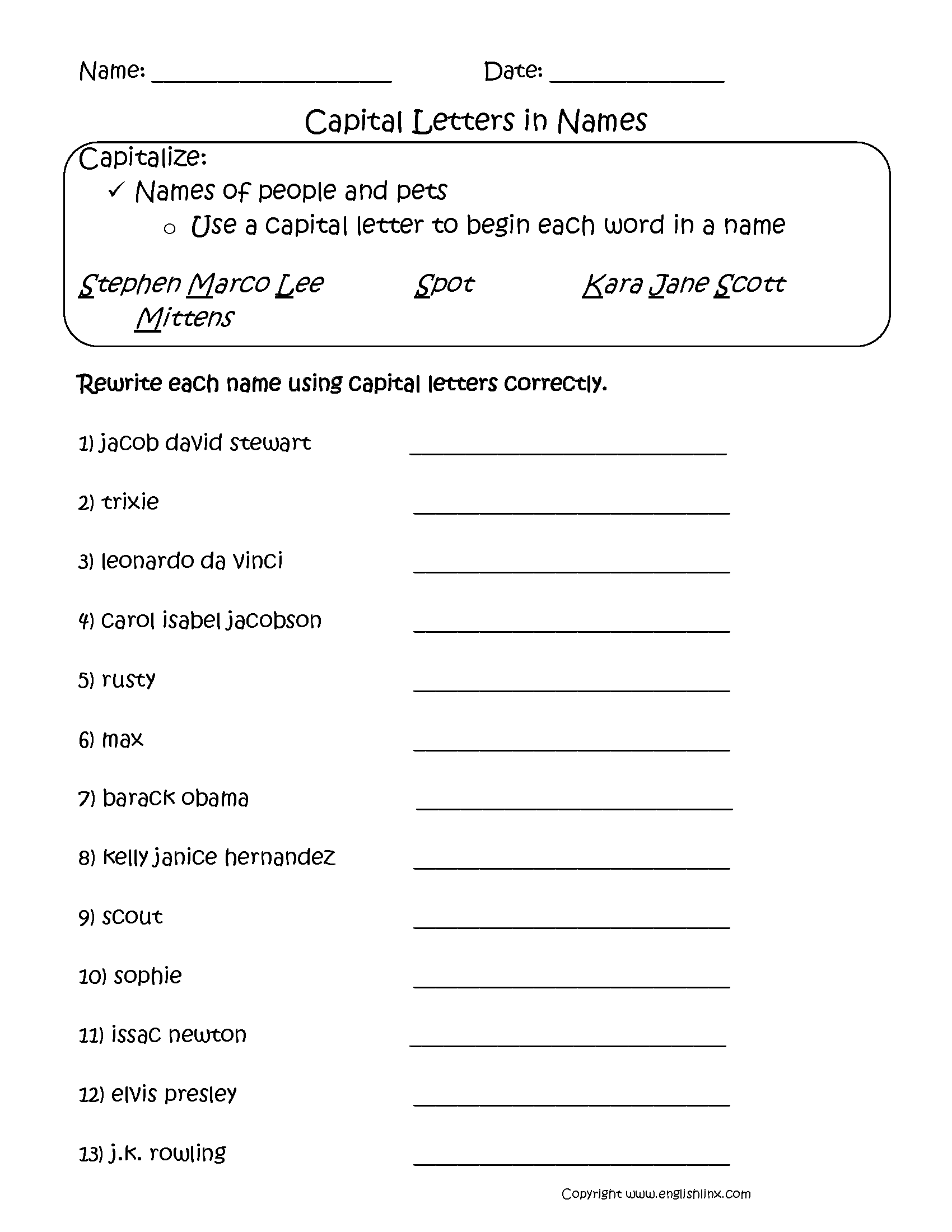 Capitalization Worksheets Free Printable Grammar Practice