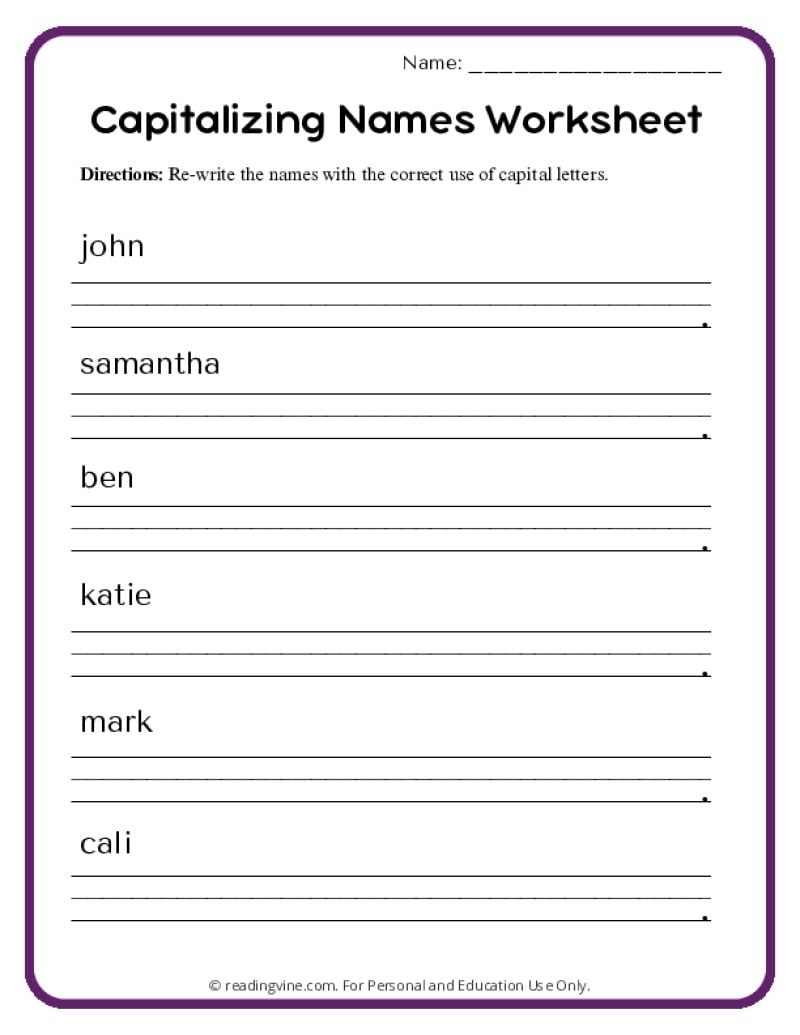 Printable Worksheets On Capitalization Printable Worksheets On Capitalization