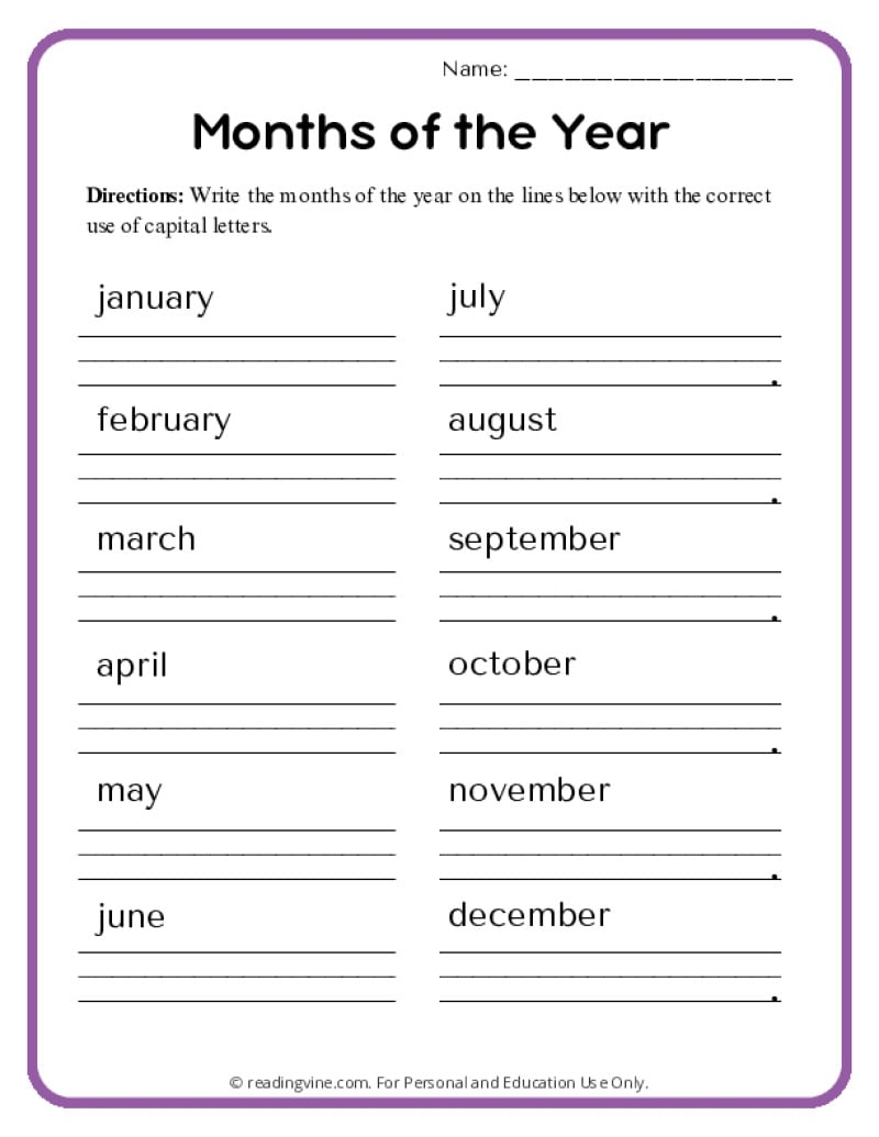 Capitalization Worksheets ReadingVine