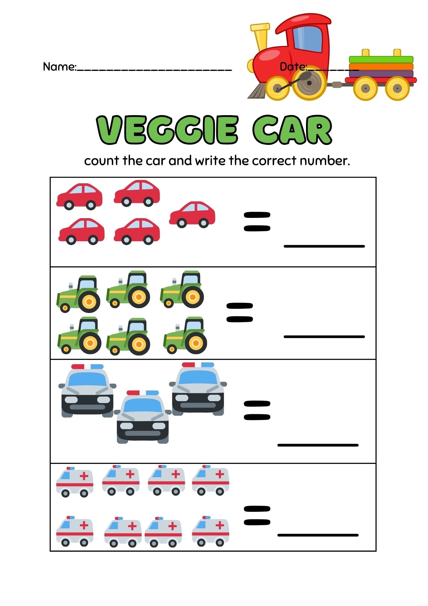 Car Counting Worksheet Preschool Kindergarten Math 13 Sheet Etsy