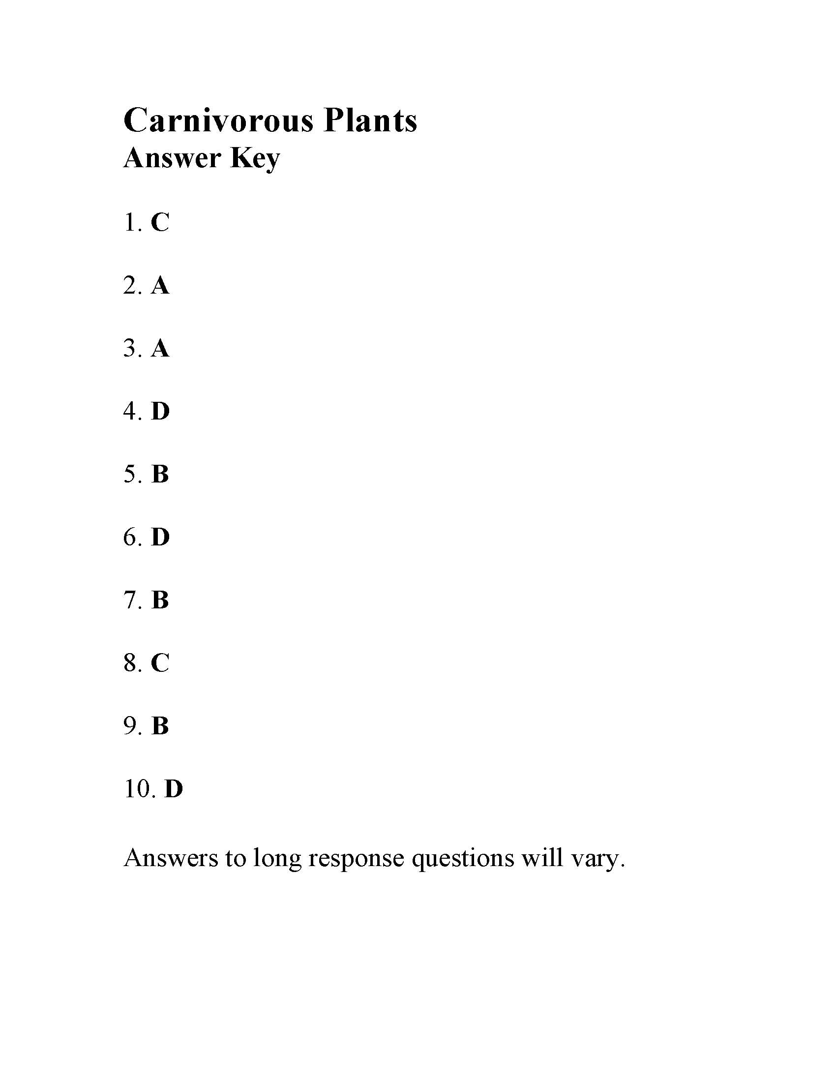 Carnivorous Plants Nonfiction Reading Activity
