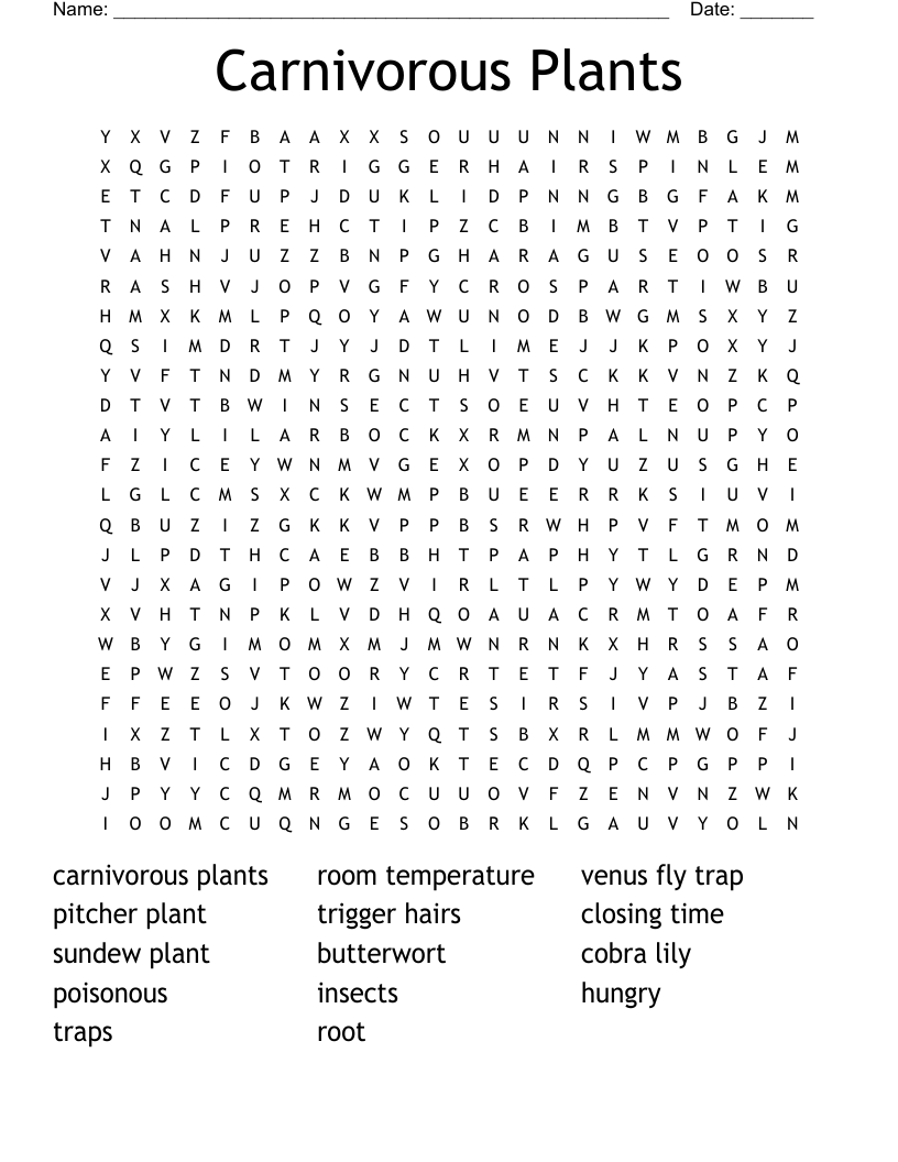 Carnivorous Plants Word Search WordMint