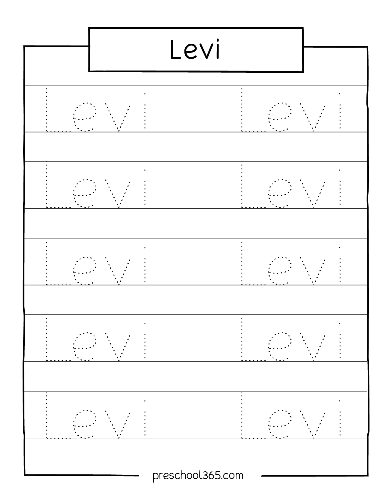 Carson Sadie Levi Rolan Madelyn Name Tracing Sheet Carson Sadie Levi Rolan Madelyn Name Tracing Sheet