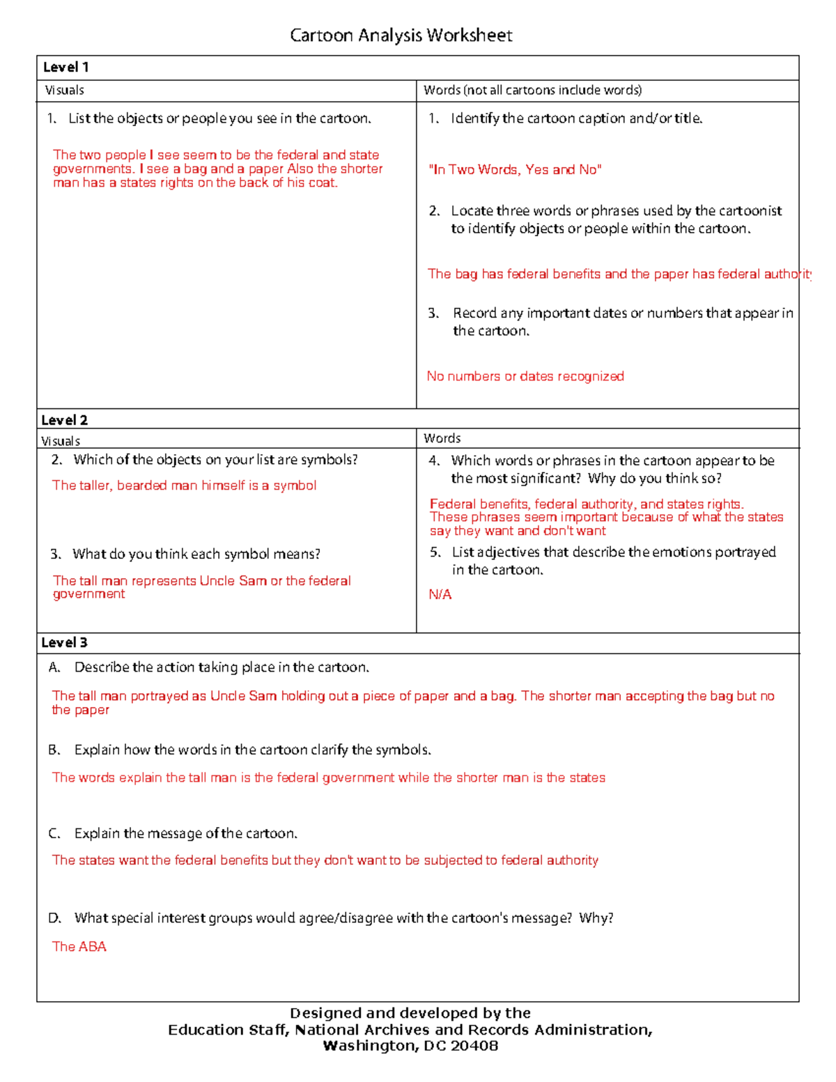 Cartoon Analysis Worksheet Key Elements Symbolism Insights Studocu