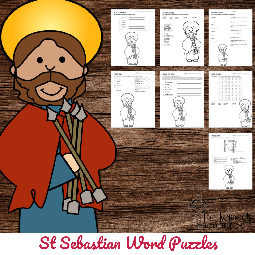 Catholic Saint Word Puzzles No Prep Activity St Sebastian Catholic Saint Word Puzzles No Prep Activity St Sebastian