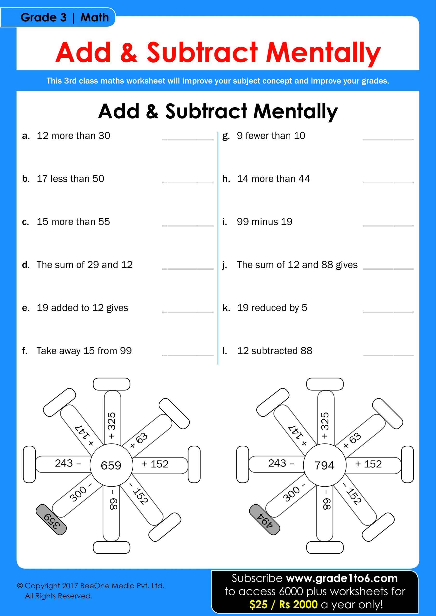 CBSE Class 3 Maths Worksheets Grade1to6