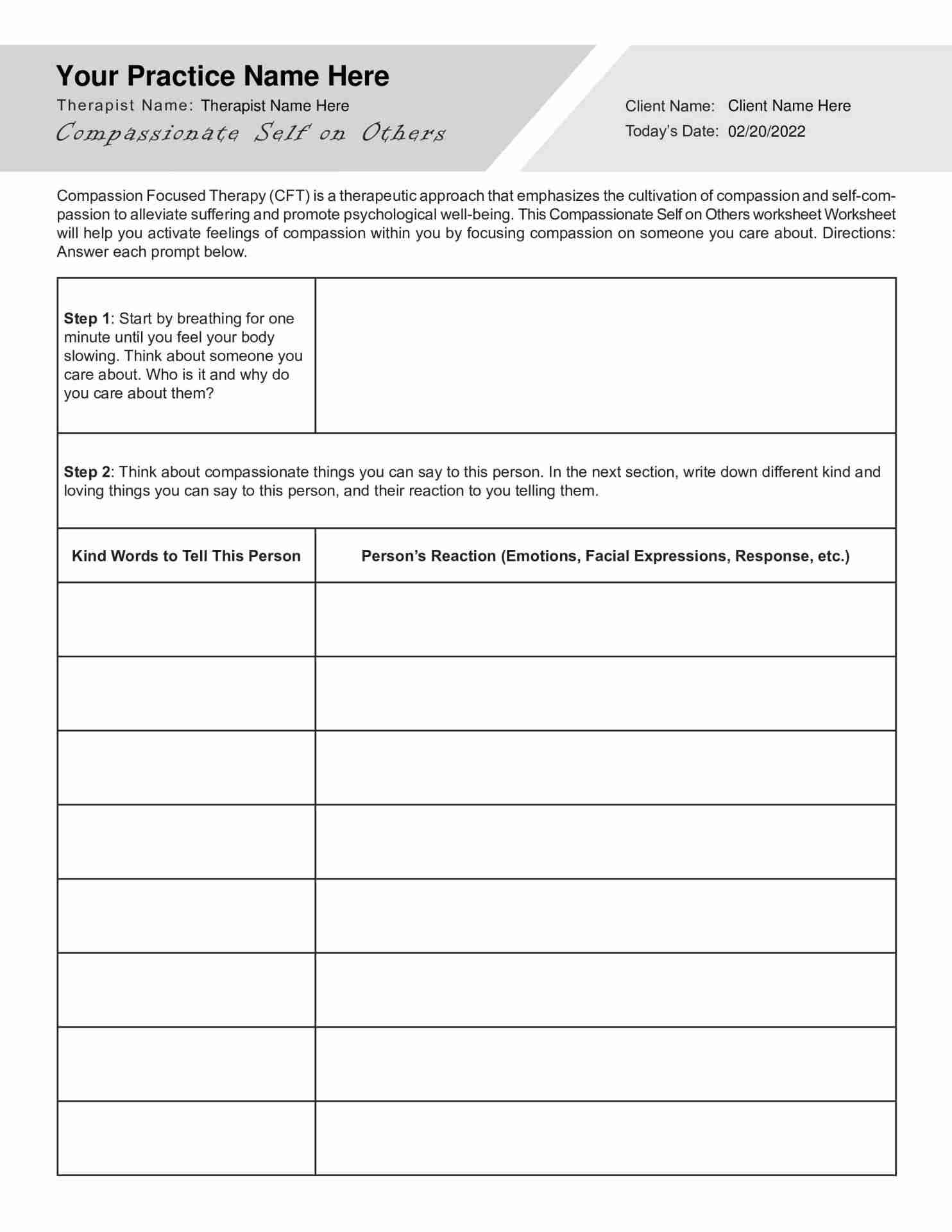 CFT Compassionate Self On Others Worksheet PDF TherapyByPro CFT Compassionate Self On Others Worksheet PDF TherapyByPro