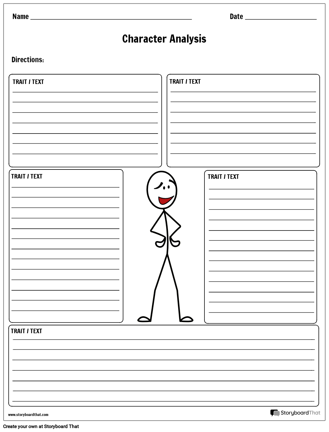 Character Analysis Boxes Lined Storyboard By Worksheet templates