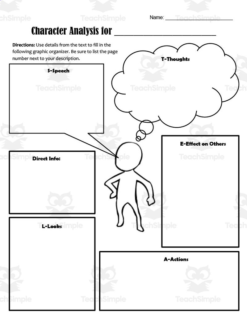 Character Analysis Printable Worksheet