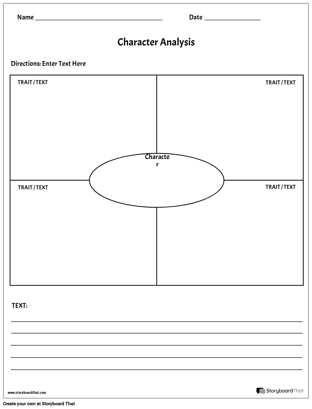 Character Development Worksheet Printable