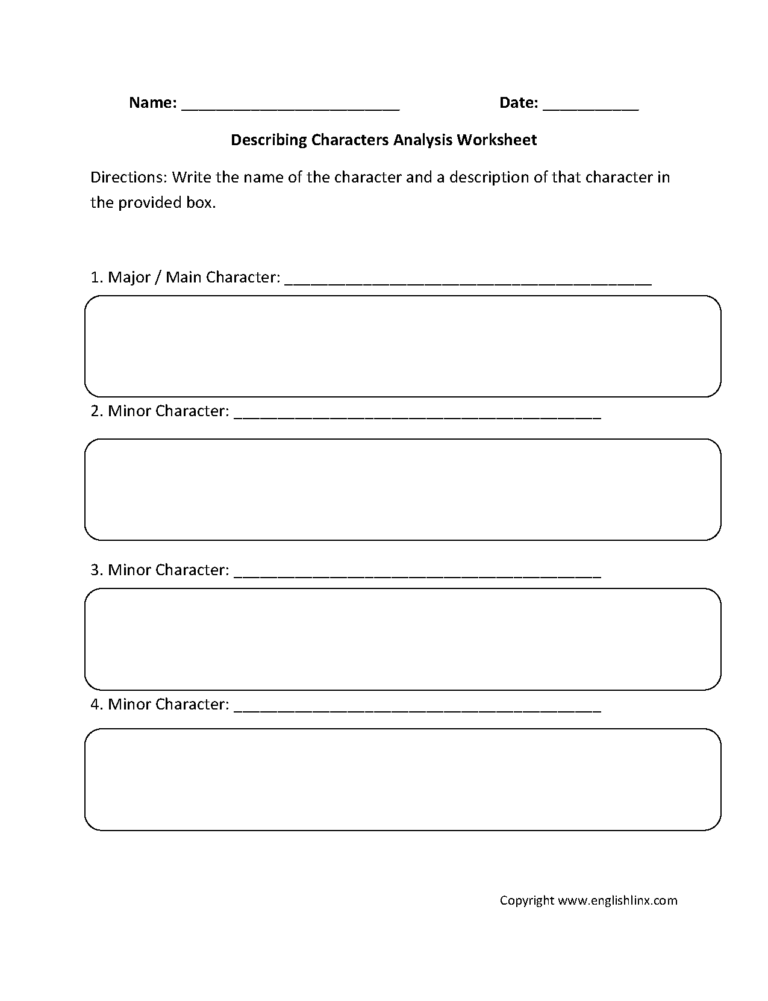 Character Analysis Worksheets Describing Character Analysis Worksheets
