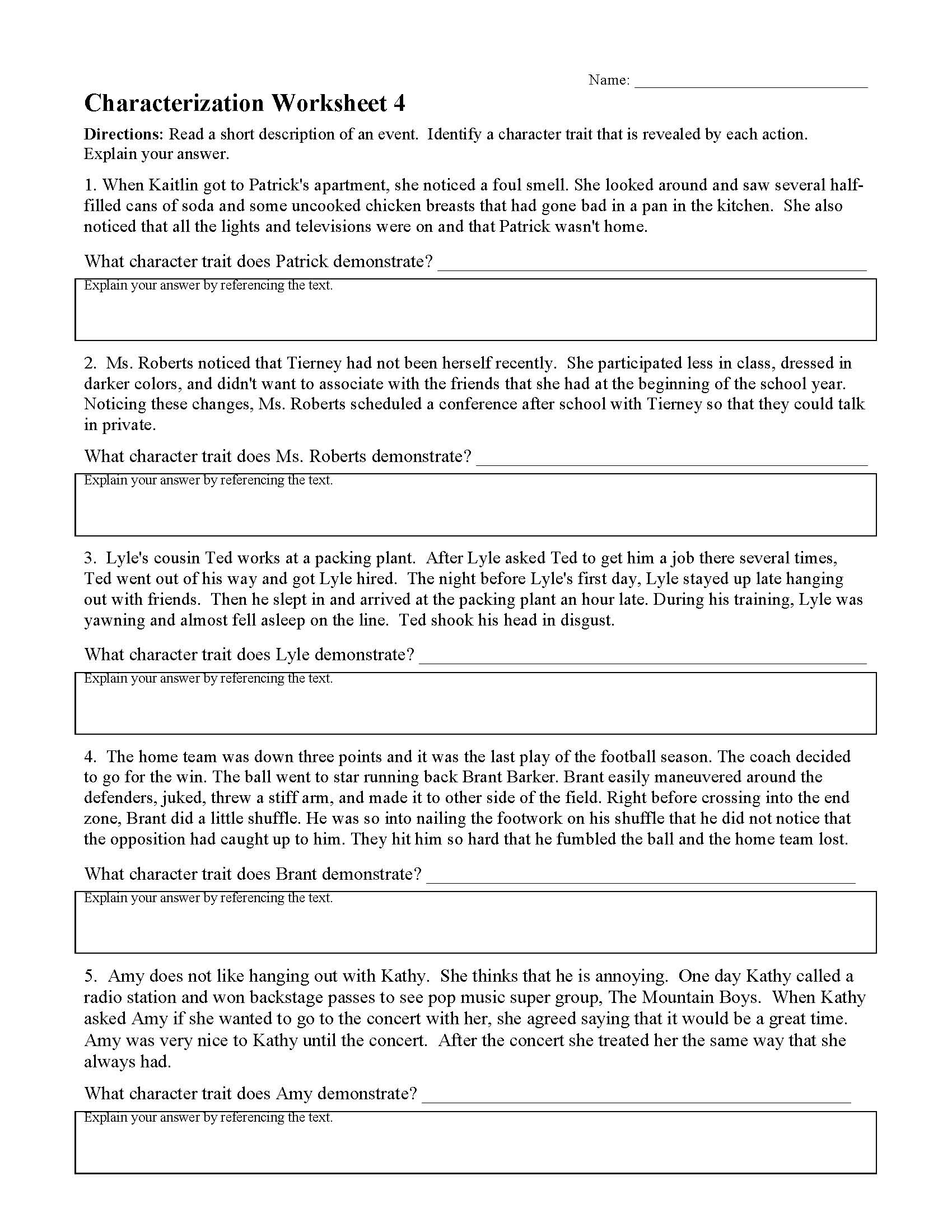Characterizations Worksheet 4 Reading Activity Characterizations Worksheet 4 Reading Activity