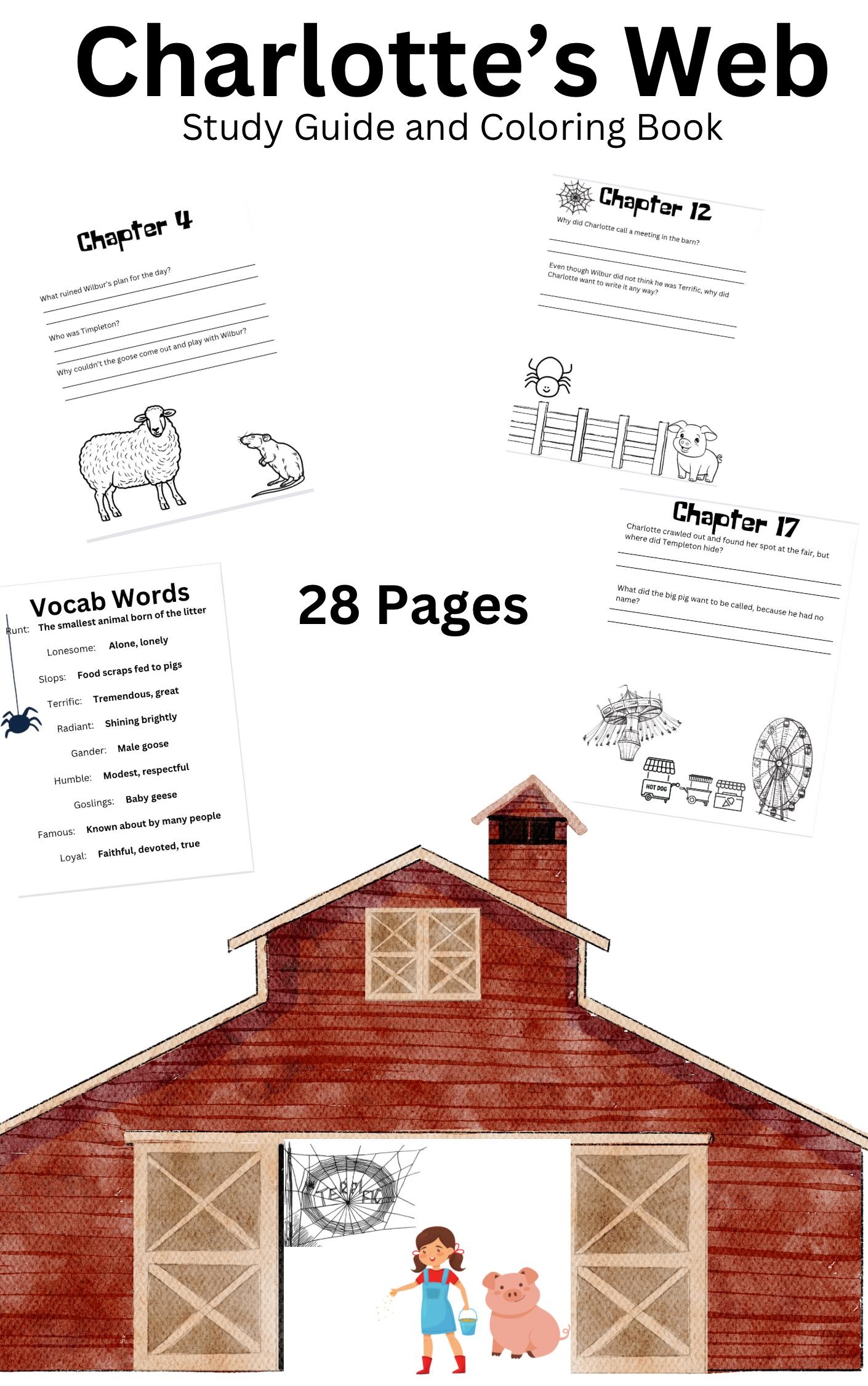 Charlotte s Web Worksheets And Coloring Sheets Along With Detailed Lesson Analysis Etsy Canada
