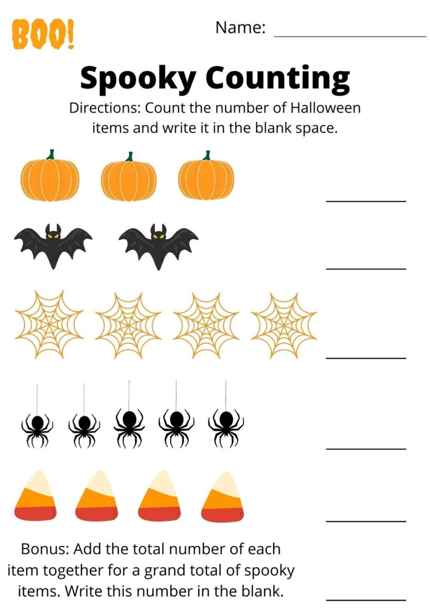 Children s Educational Counting Activity Worksheet Halloween Themed Printable PDF Etsy